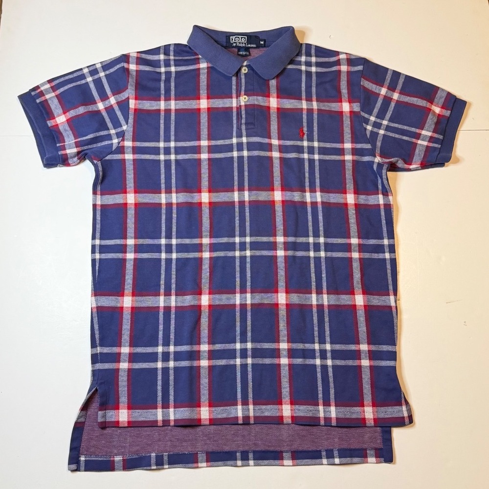 Vtg Polo Ralph Lauren Shirt Mens M Blue Plaid Vintage 90s Made in USA